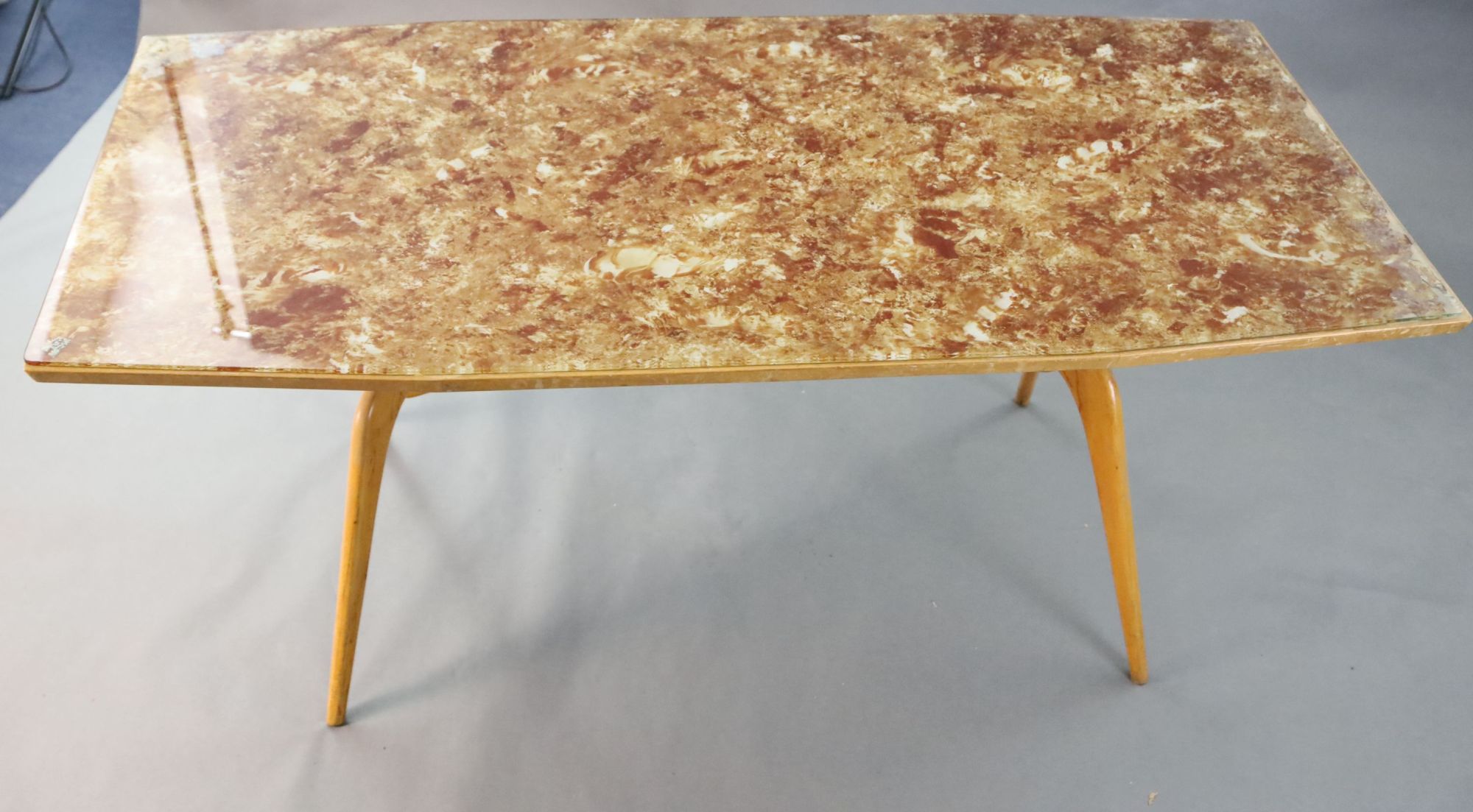 A Carlo Graffi and Franco Compo glass topped beech dining table,